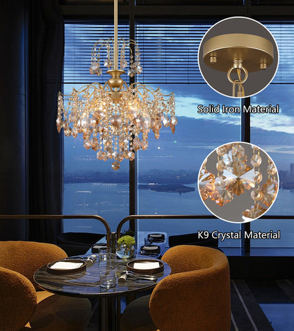 Q&S luxury amber gold crystal light fixture for upscale entryways