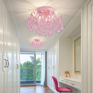 Q&S pink chandelier showcases easy assembly with crystal halves prepped.