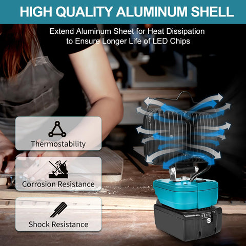 QSDXNYDC Makita 18V LED work light battery bay close-up
