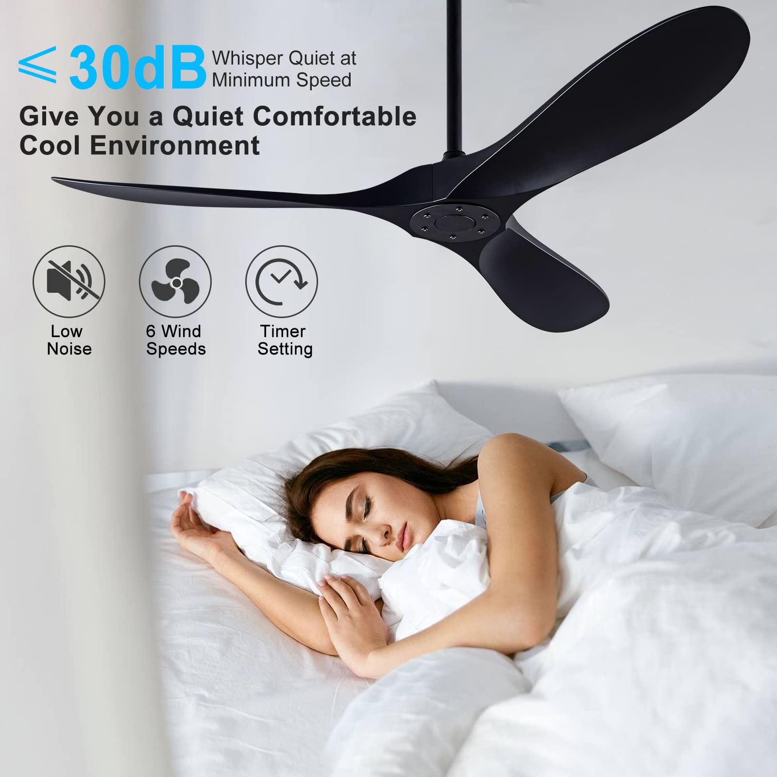QUTWOB 3 blades design provides balanced airflow for living rooms and patios.