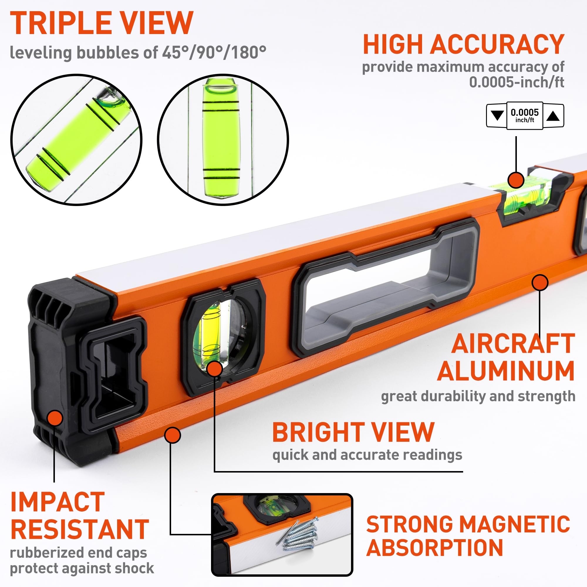 QualiapeX 16-inch spirit level with three vials for quick checks.