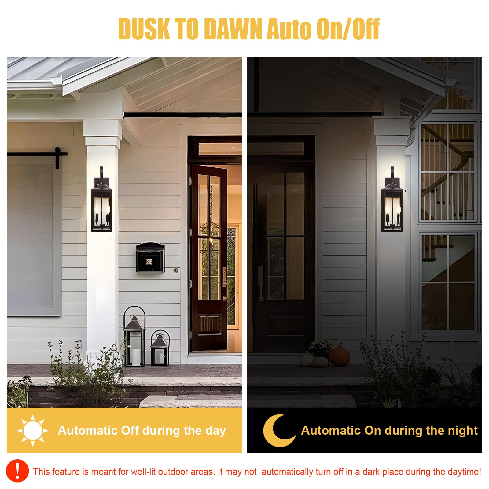 Qualilux CA11 vintage candle flame bulb adds warm ambience to patio.
