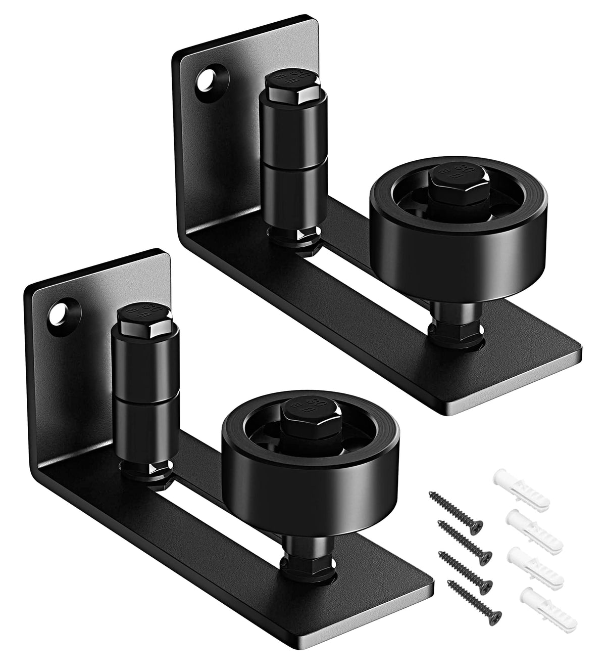 Quality Merch barn door floor guide side view shows bottom roller for quiet slides