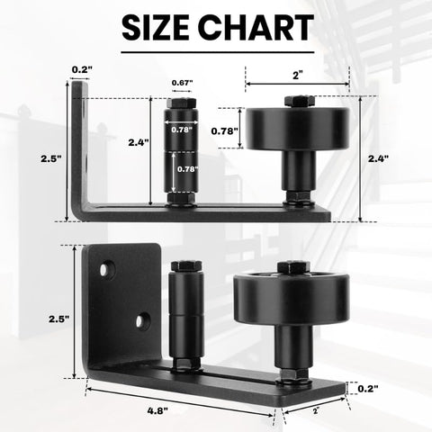 Quality Merch barn door floor guide front view highlights flush profile and felt strips