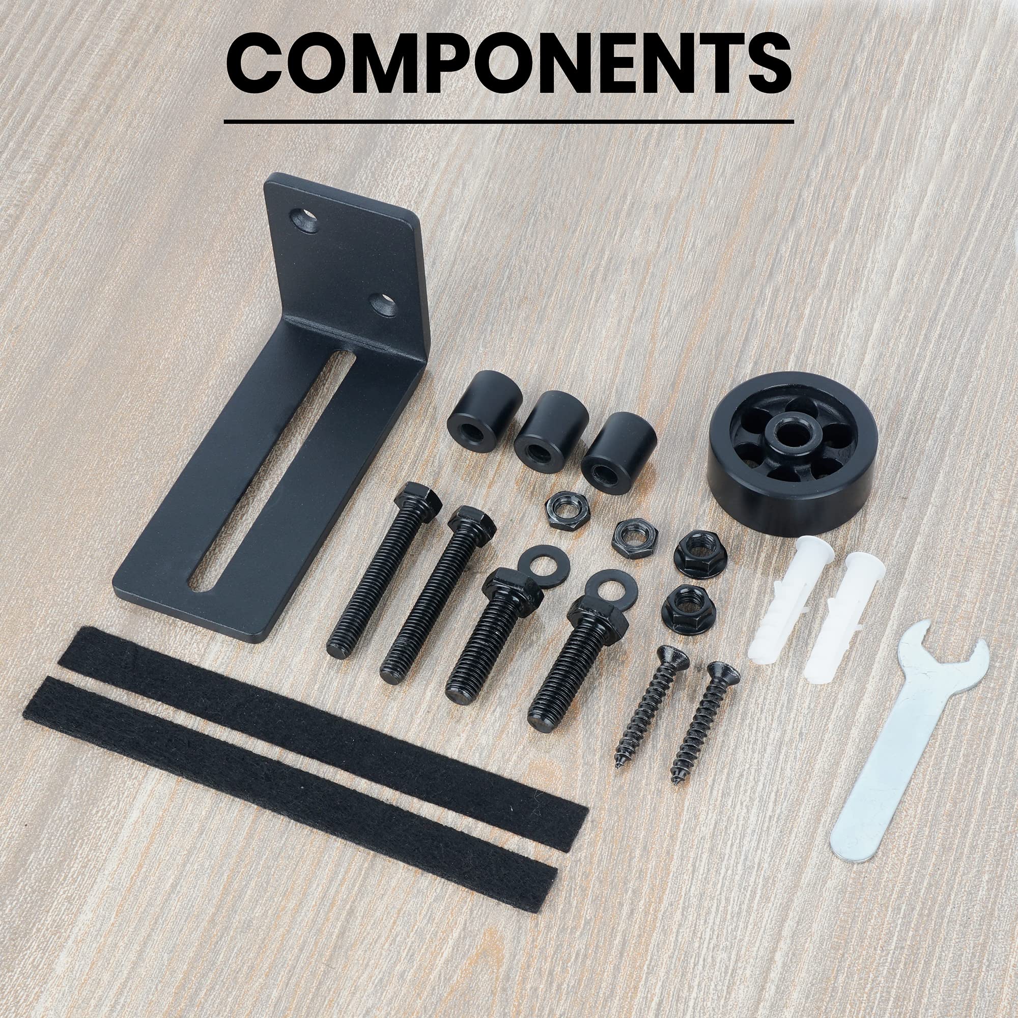 Quality Merch packaging includes two floor guides and mounting hardware