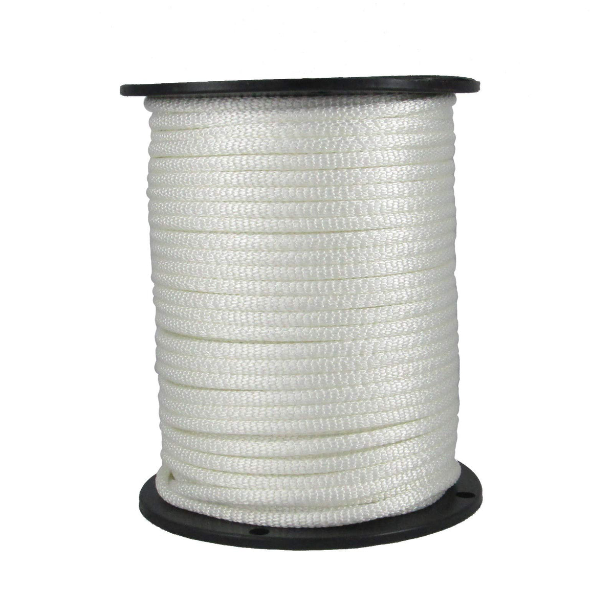 Quality Nylon Rope spool shows 1/4 inch white solid braid for rugged outdoor securing