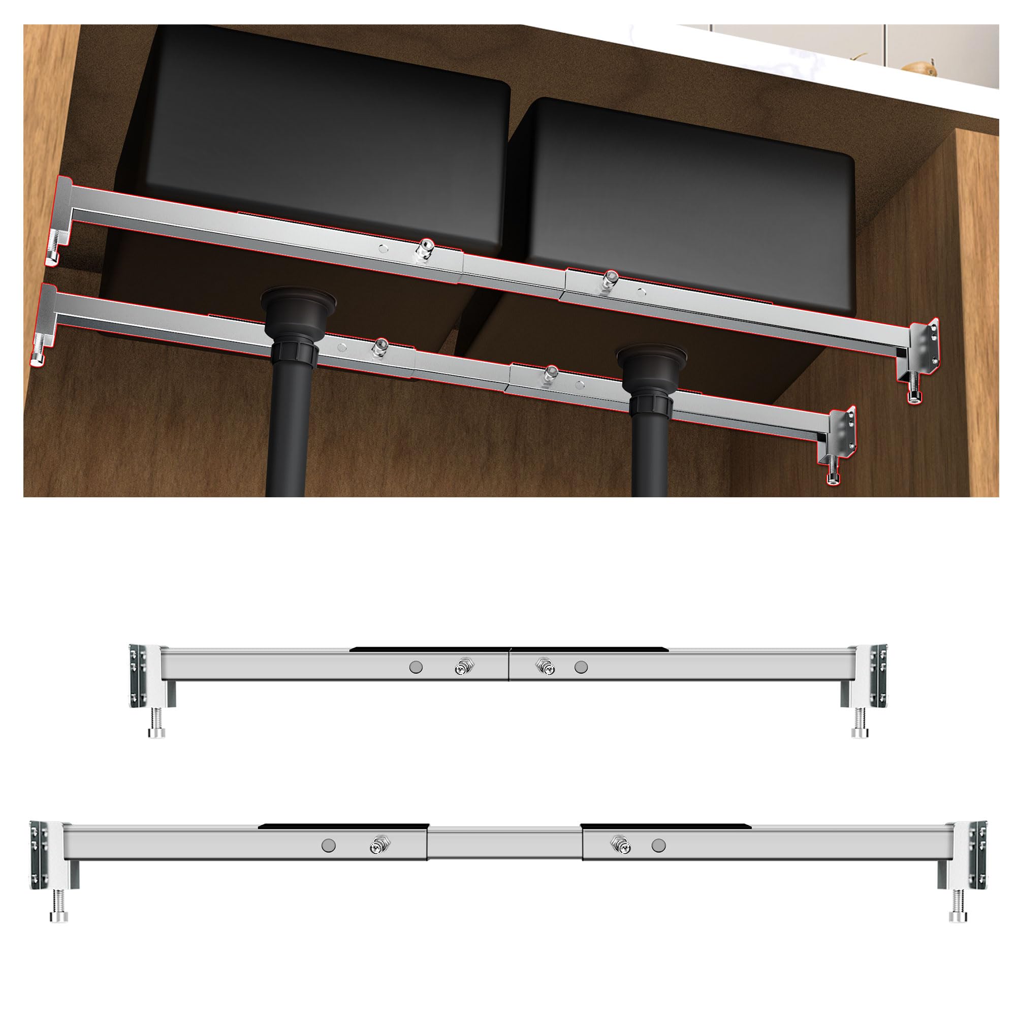 Qualward undermount brackets with adjustable pole for 29-40 inch range.