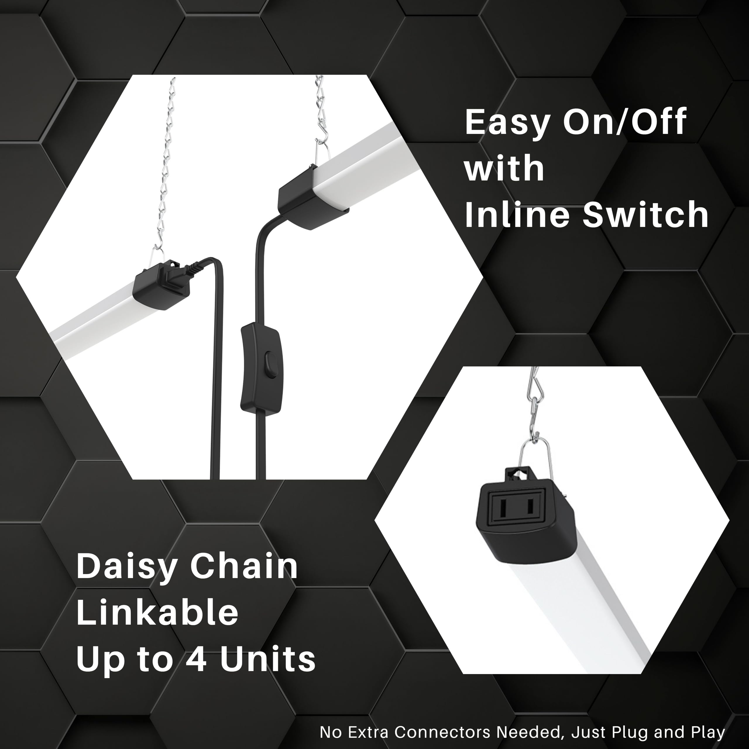 Quarterback 4ft LED shop light over a workbench enhances precision tasks.