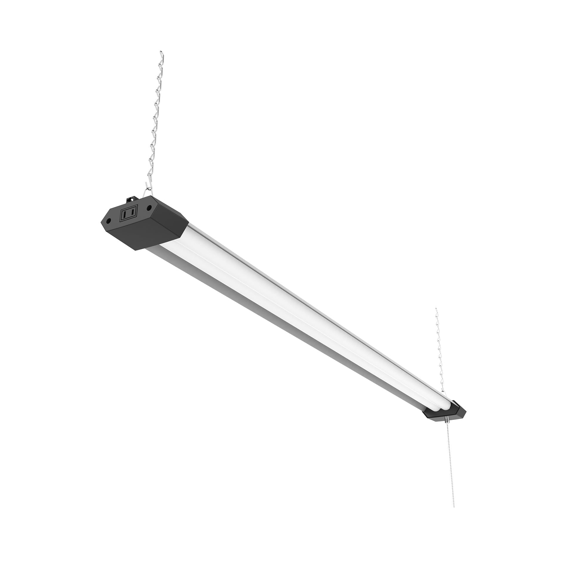Quarterback 4FT LED shop light with hexagon reflector for bright, even garage lighting.