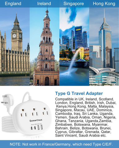 QuasarCheuk 7-in-1 adapter with UK sockets for versatile travel.