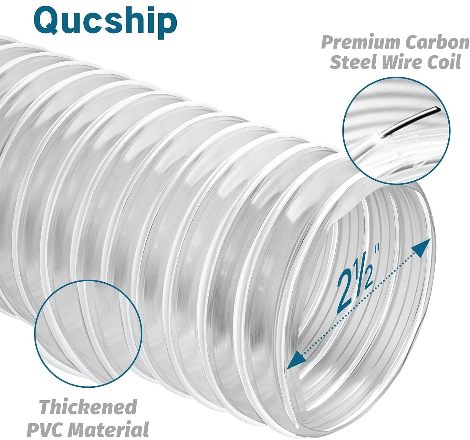 Qucship thickened PVC hose emphasizing puncture resistance during use.