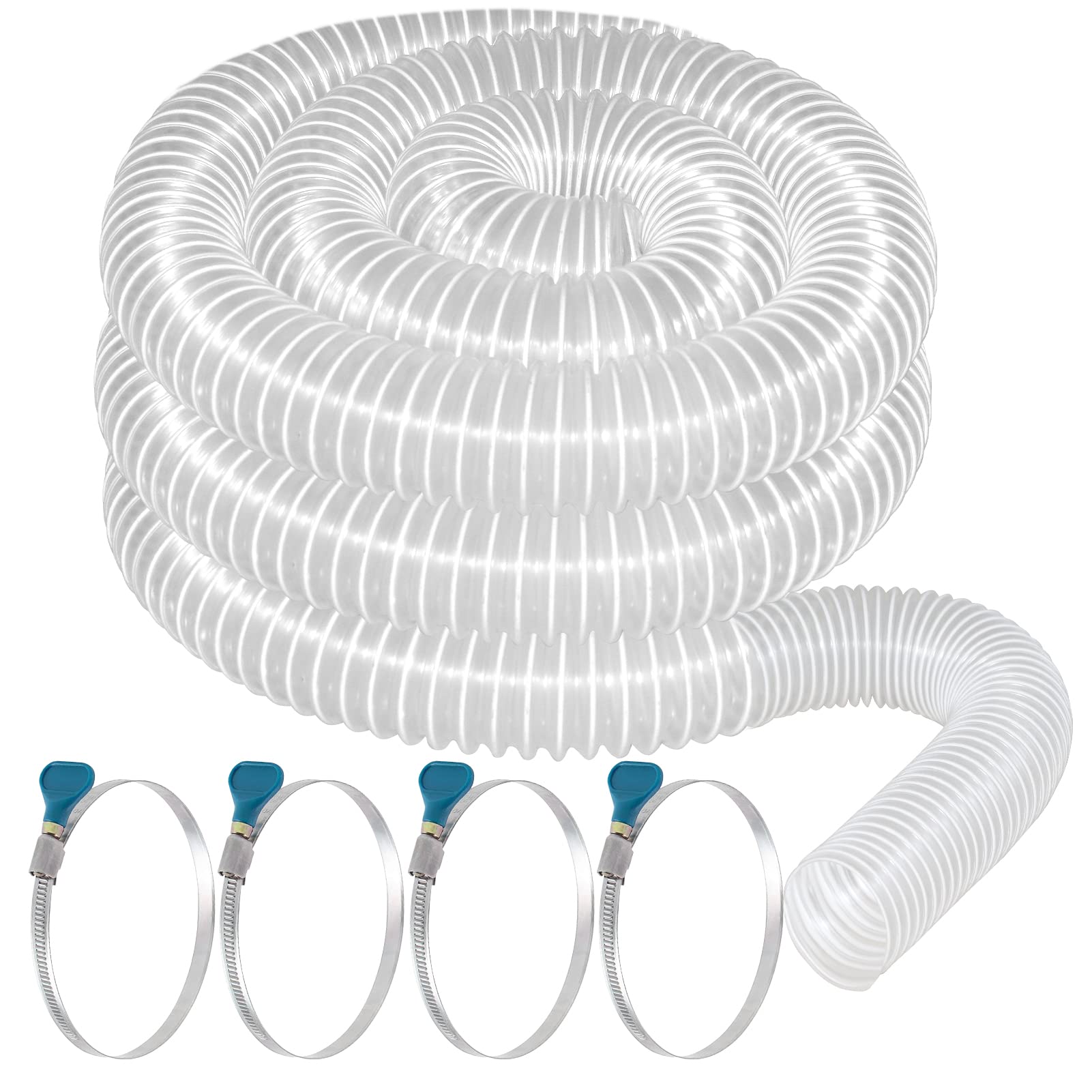 Qucship heavy PVC dust hose end connection shows quick secure setup for woodworking