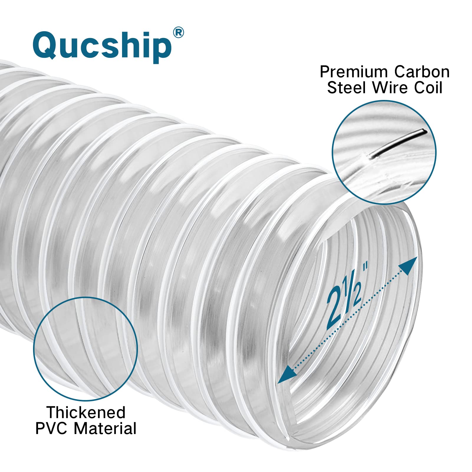 Qucship heavy PVC dust hose with clamps included for secure installations.