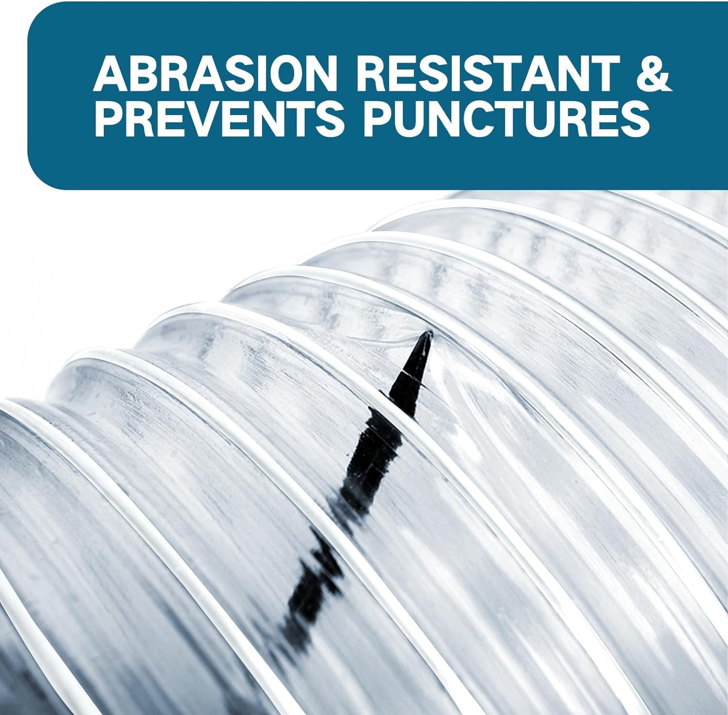 Qucship puncture-resistant PVC hose withstands wood dust and debris during milling.