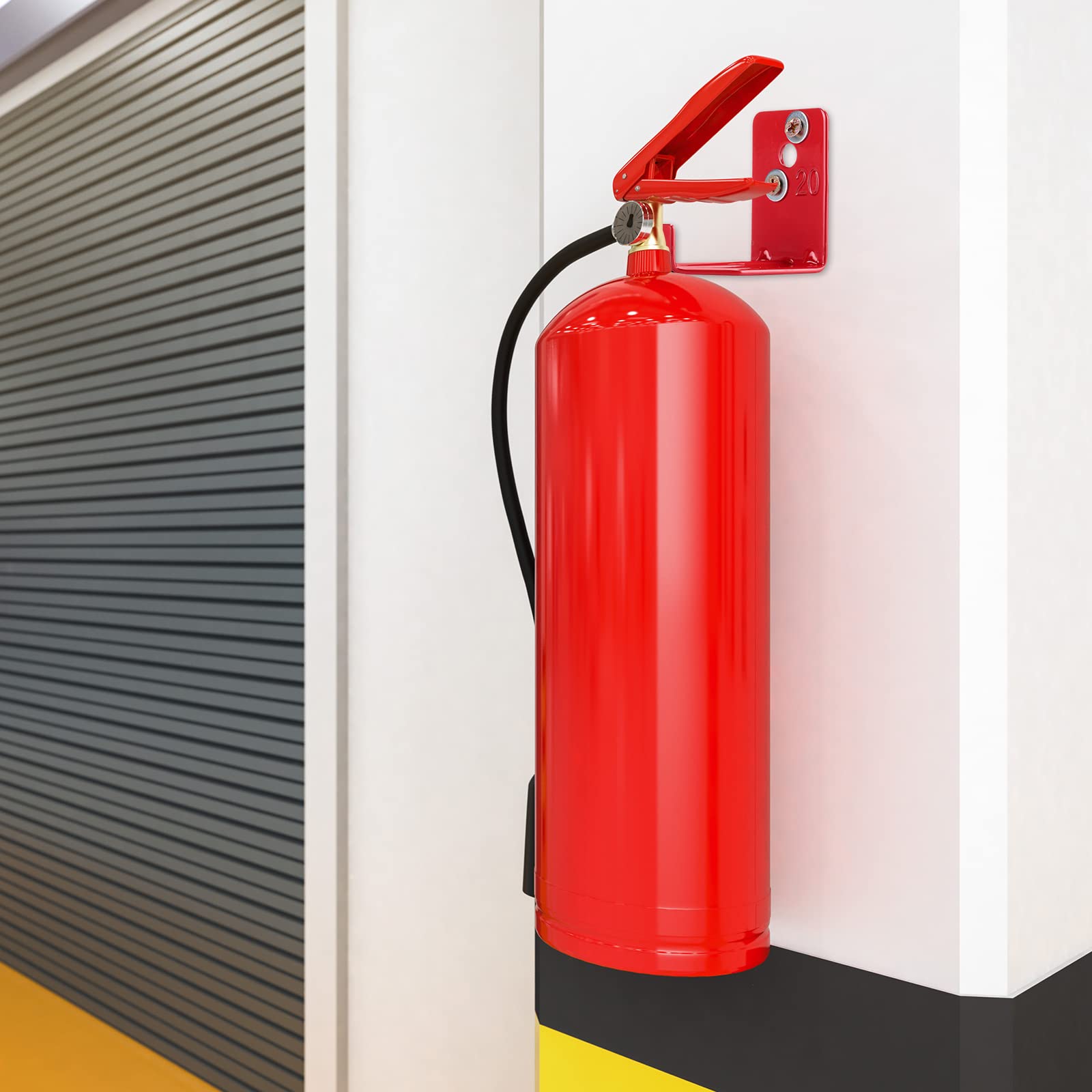 Queekay red fire extinguisher mount bracket mounted on wall
