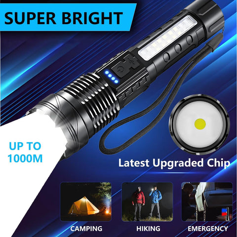 Queena flashlight beam adjustment demonstrates versatile range for tasks and emergencies.