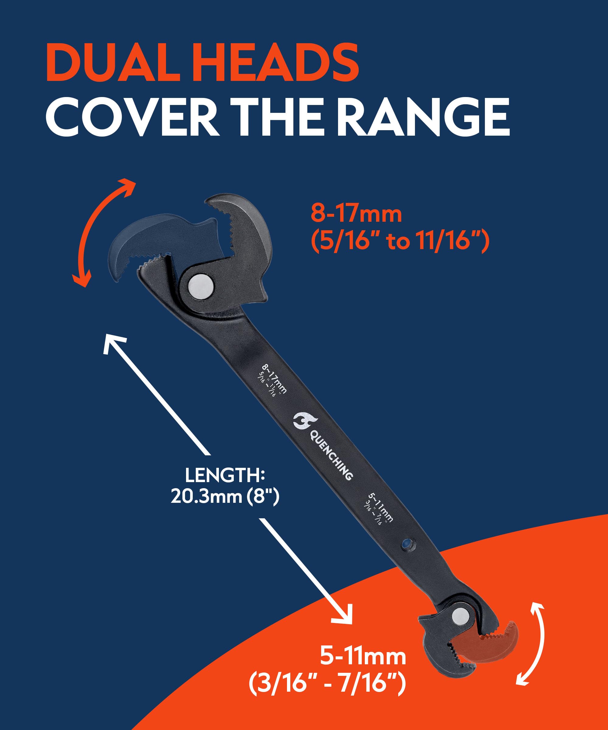 QUENCHING crowfoot wrench with multi-size fit quickly grips diverse fasteners
