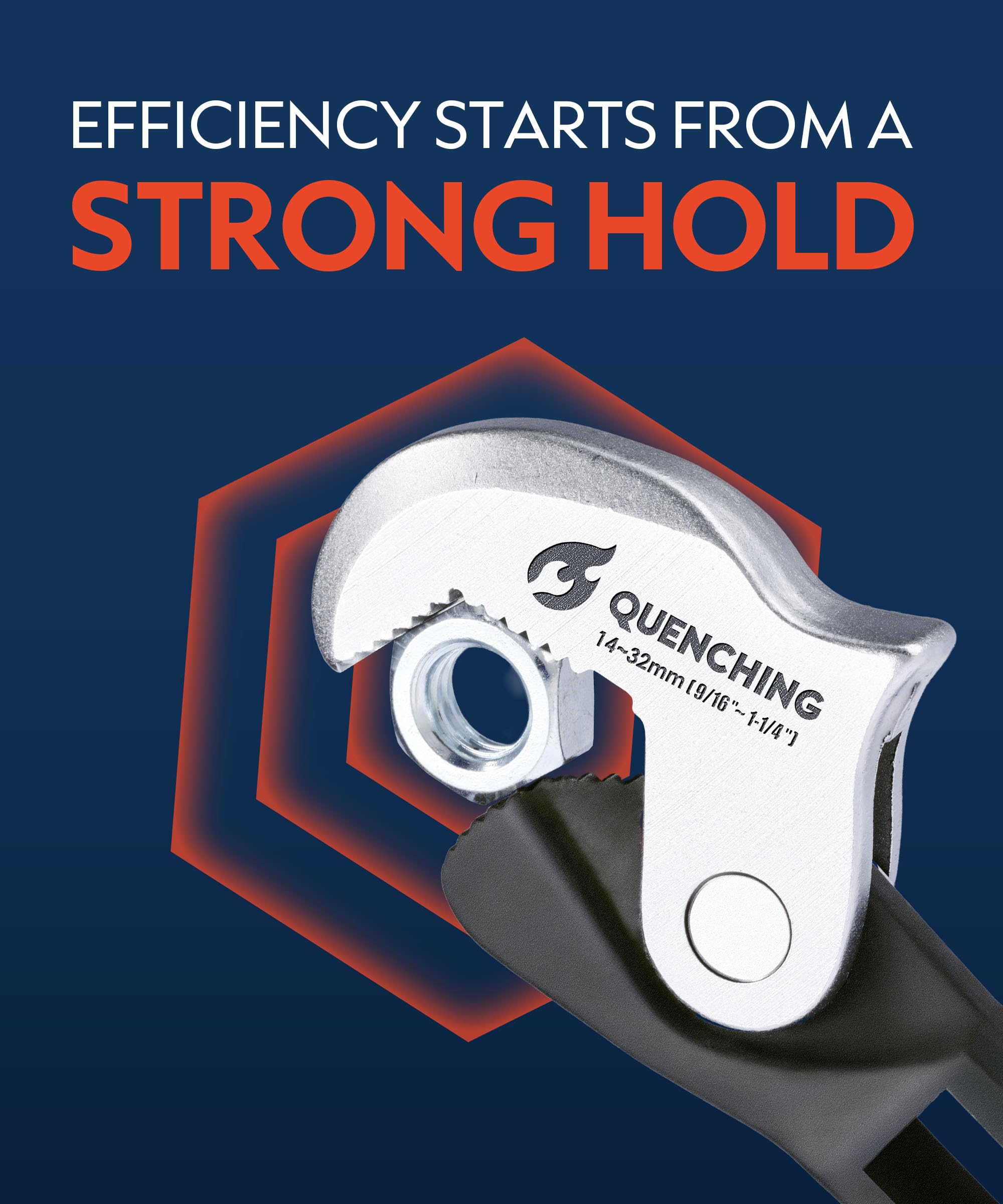 QUENCHING crowfoot wrench set demonstrates spring-loaded jaws in use
