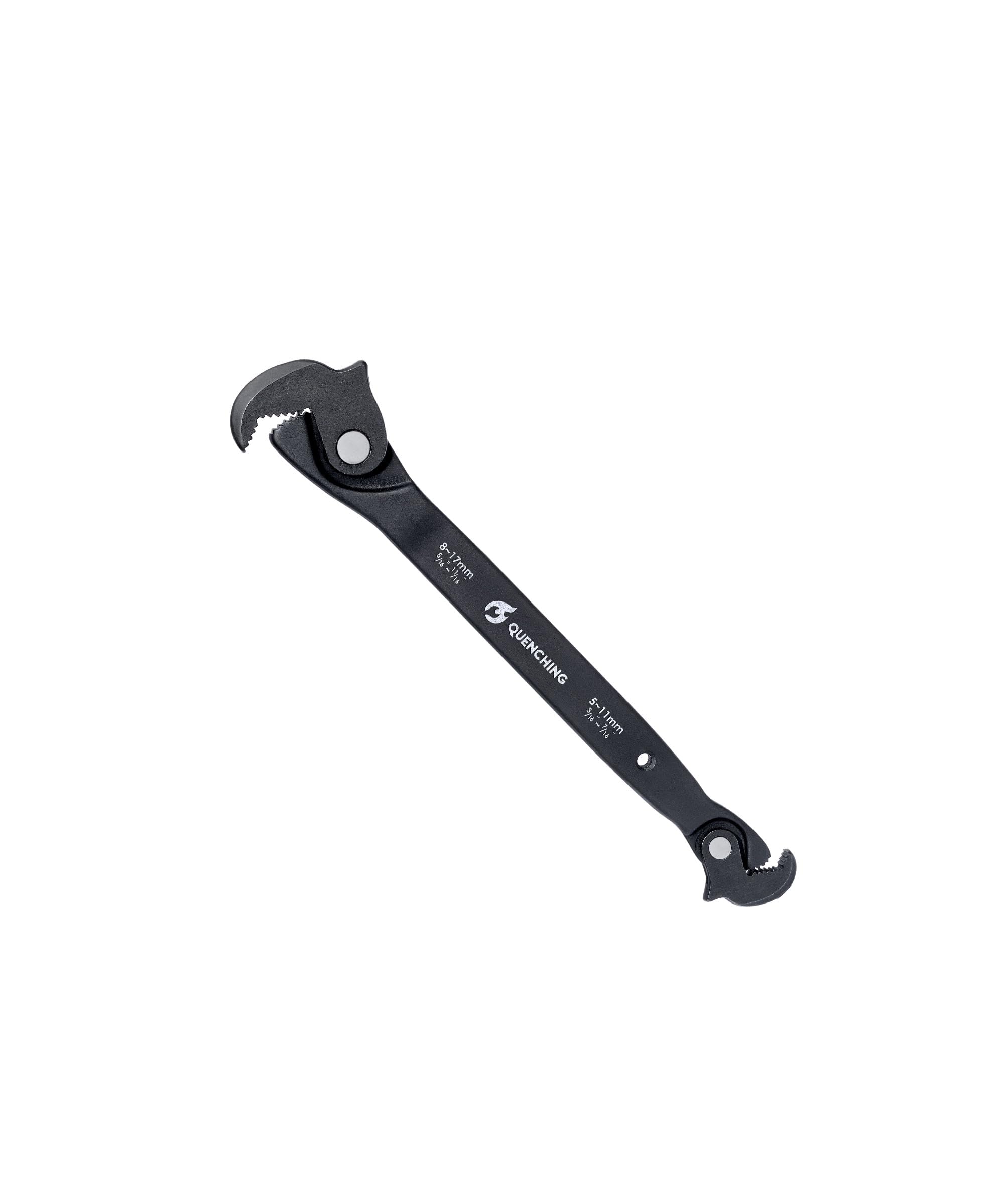 QUENCHING self-adjusting dual-head crowfoot wrench in action reaches tight spaces