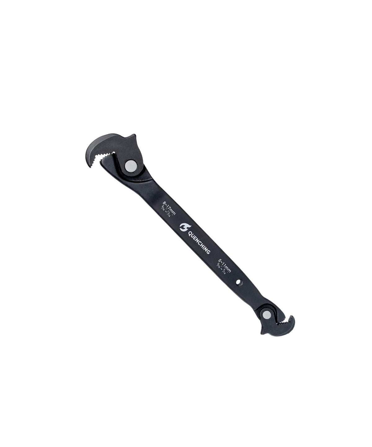 QUENCHING self-adjusting dual-head crowfoot wrench in action reaches tight spaces