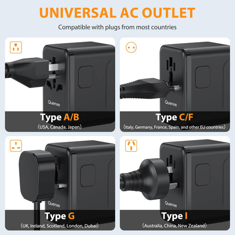 Quenxe country coverage map highlights global plug compatibility