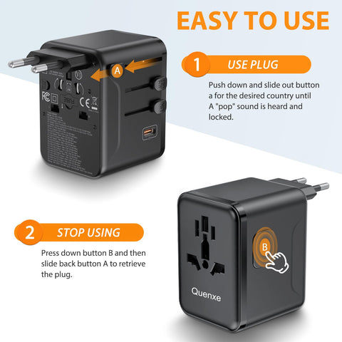 Quenxe in hotel room charging multiple devices at once