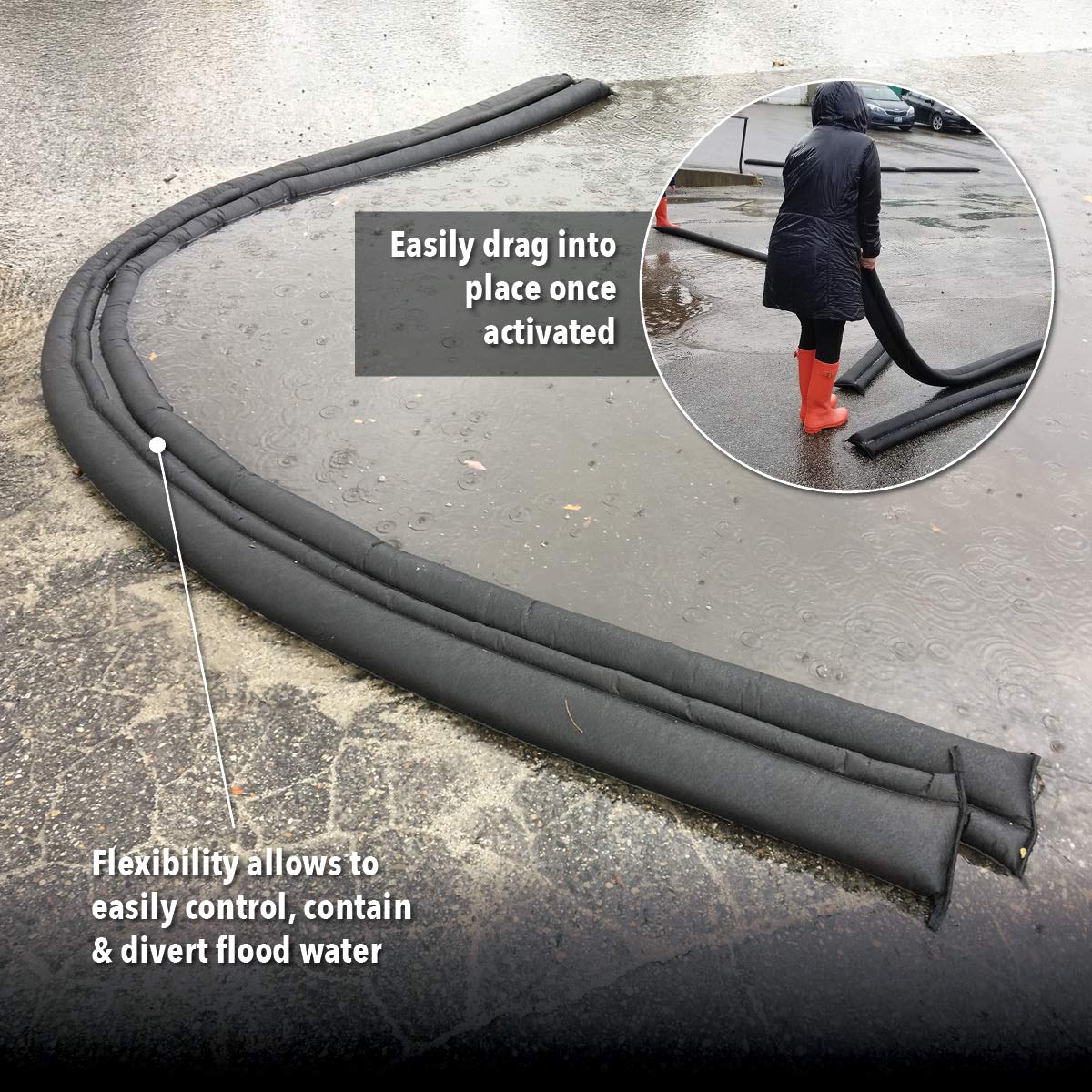 Garage entry protected by Quick Dam barrier during flood risk