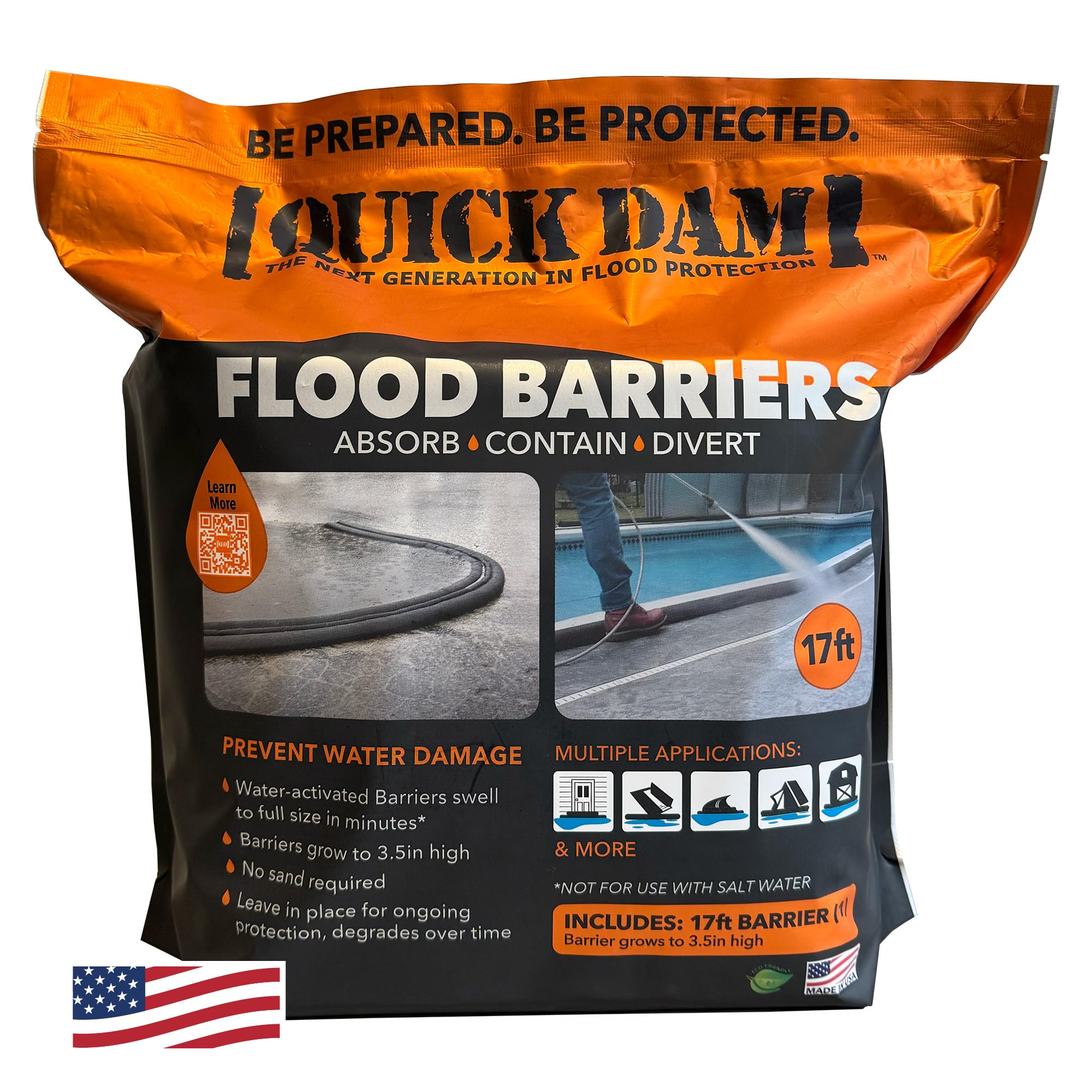 Quick Dam QD617-1 water-activated barrier in use protecting a doorway