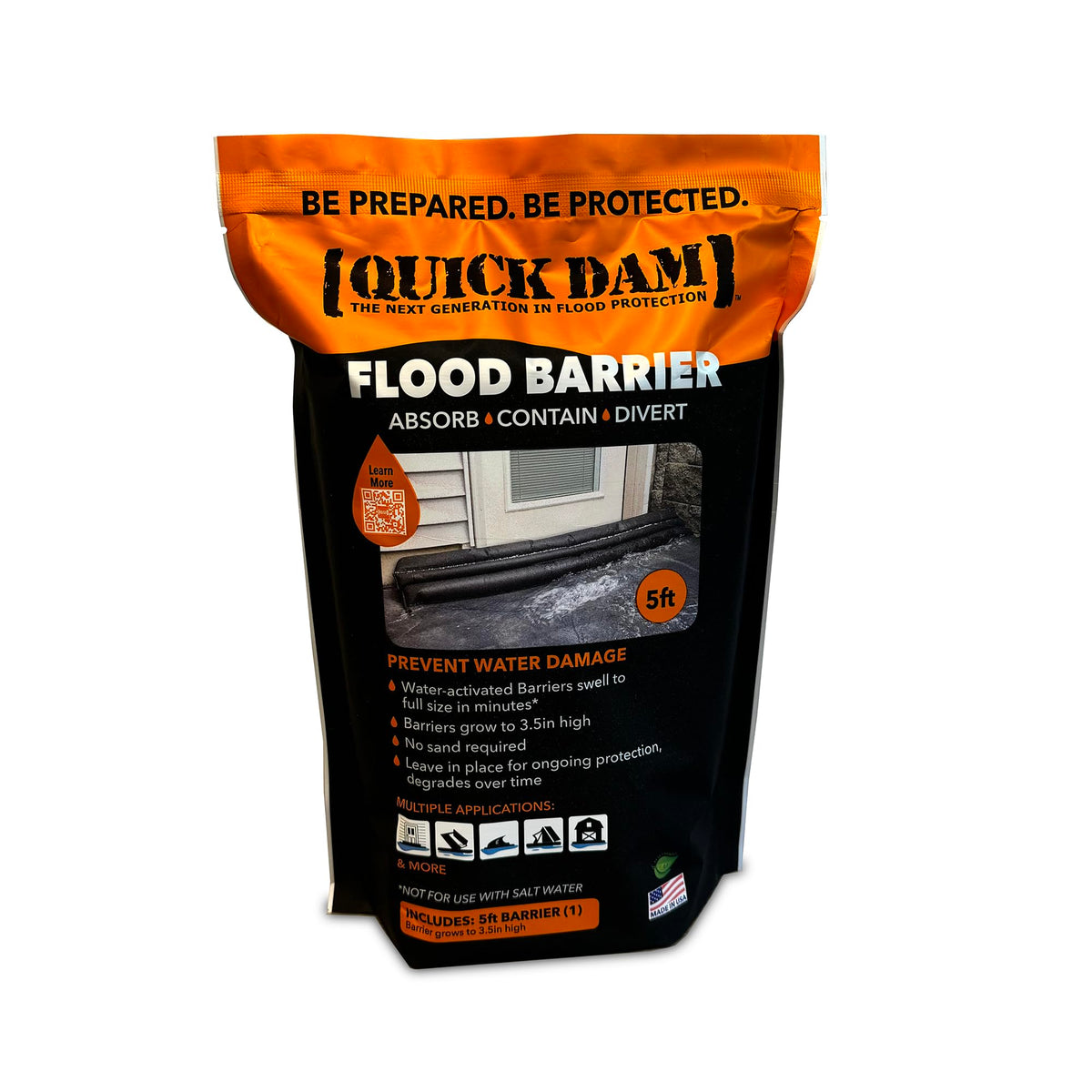 Quick Dam QD65-1 barrier, water-activated flood defense for doorways.