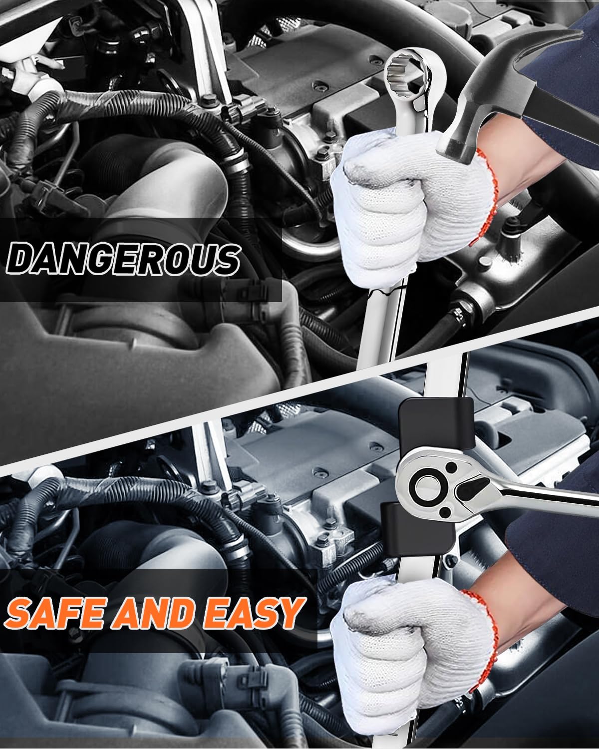 Quickwolf extended breaker bar reaching tight spots with improved leverage.