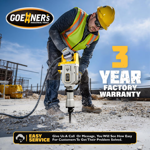 Quietex demolition hammer in-use demonstrates efficient concrete breaking on site.