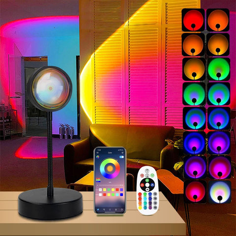QUIGO Sunset Lamp projection fills living room with warm rainbow hues