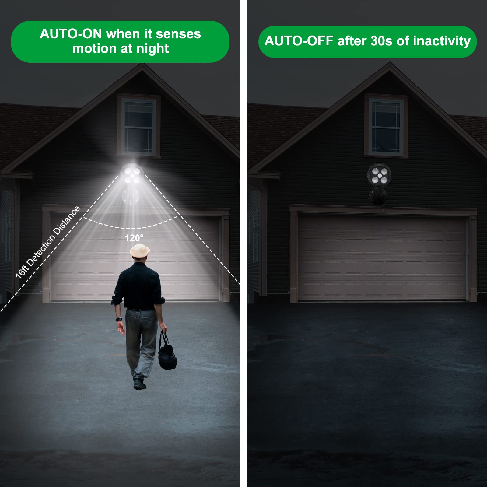 Quilttered lights at night demonstrating motion detection along stairs and entryway