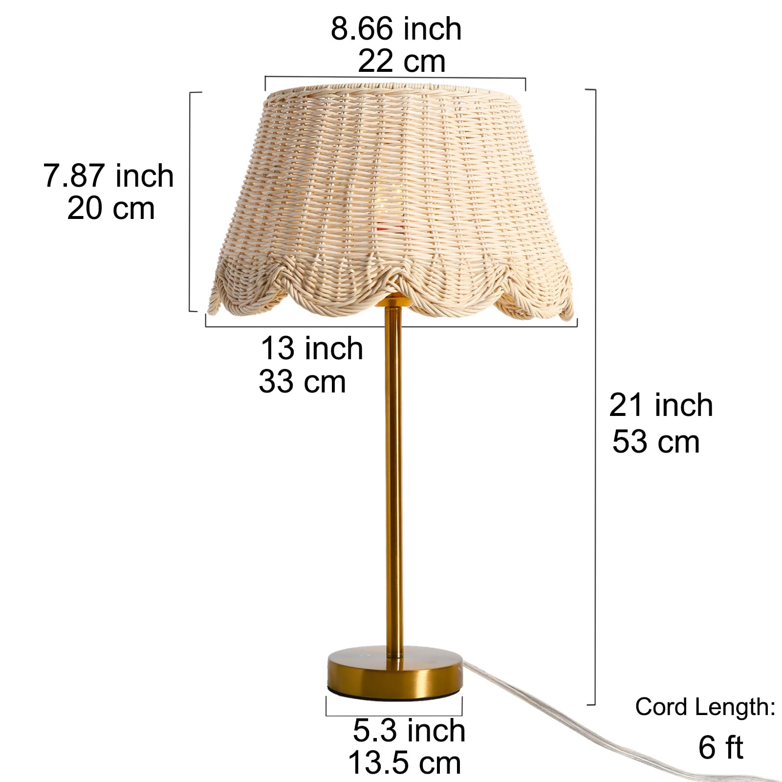 Quincry Premium scalloped rattan lamp on nightstand with warm glow
