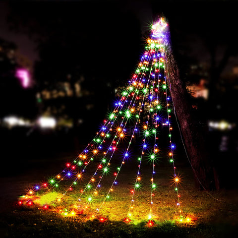 Qulist 320 LED string lights deliver vivid multicolor illumination for trees and porches.