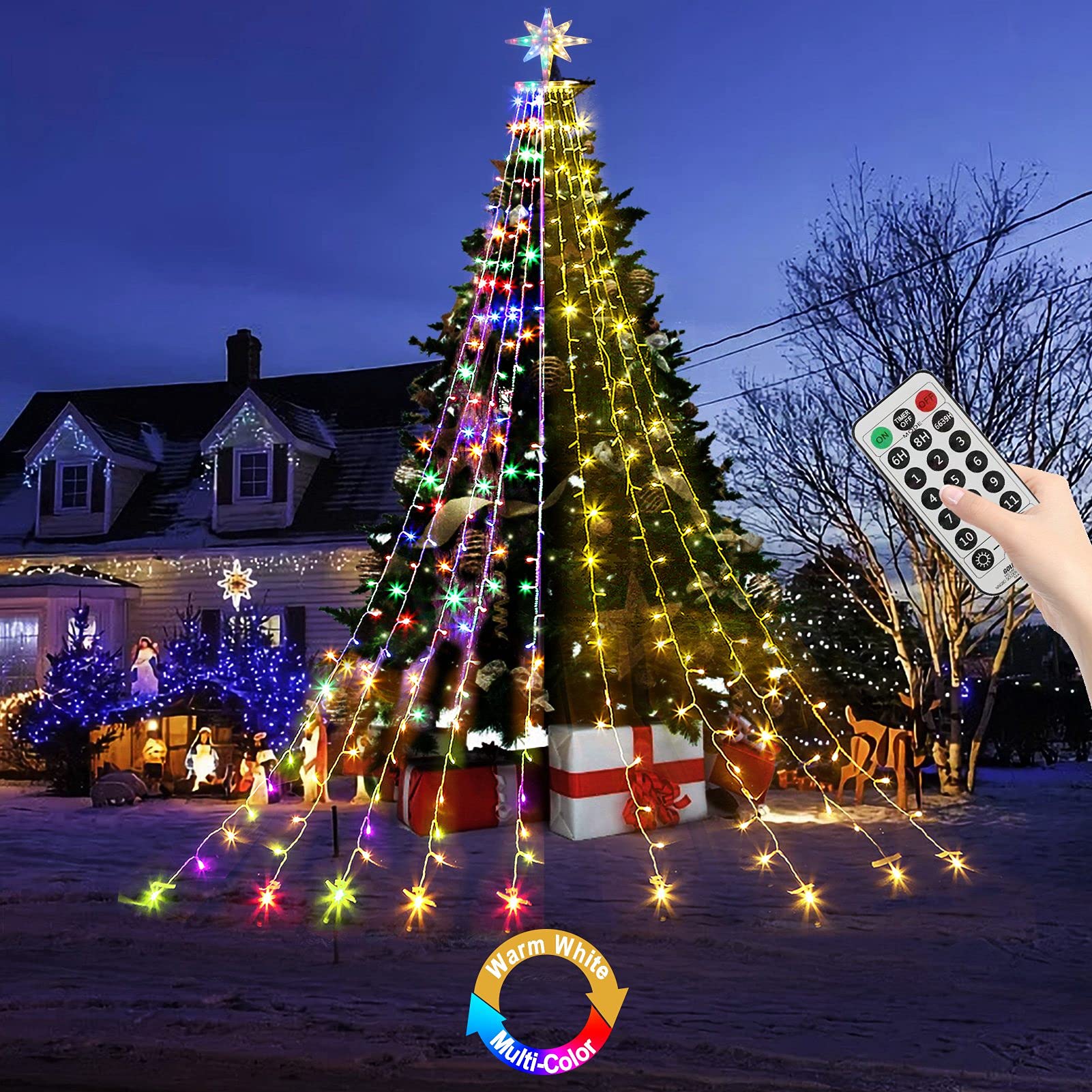 Qulist Bethlehem star lights illuminate the outdoor front porch with a festive glow