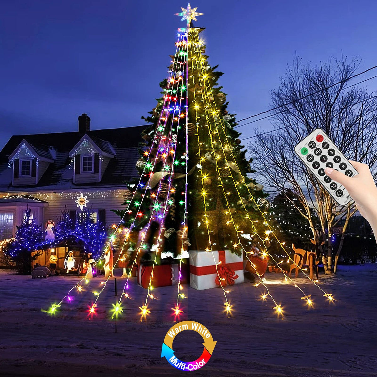 Qulist Bethlehem star lights illuminate the outdoor front porch with a festive glow