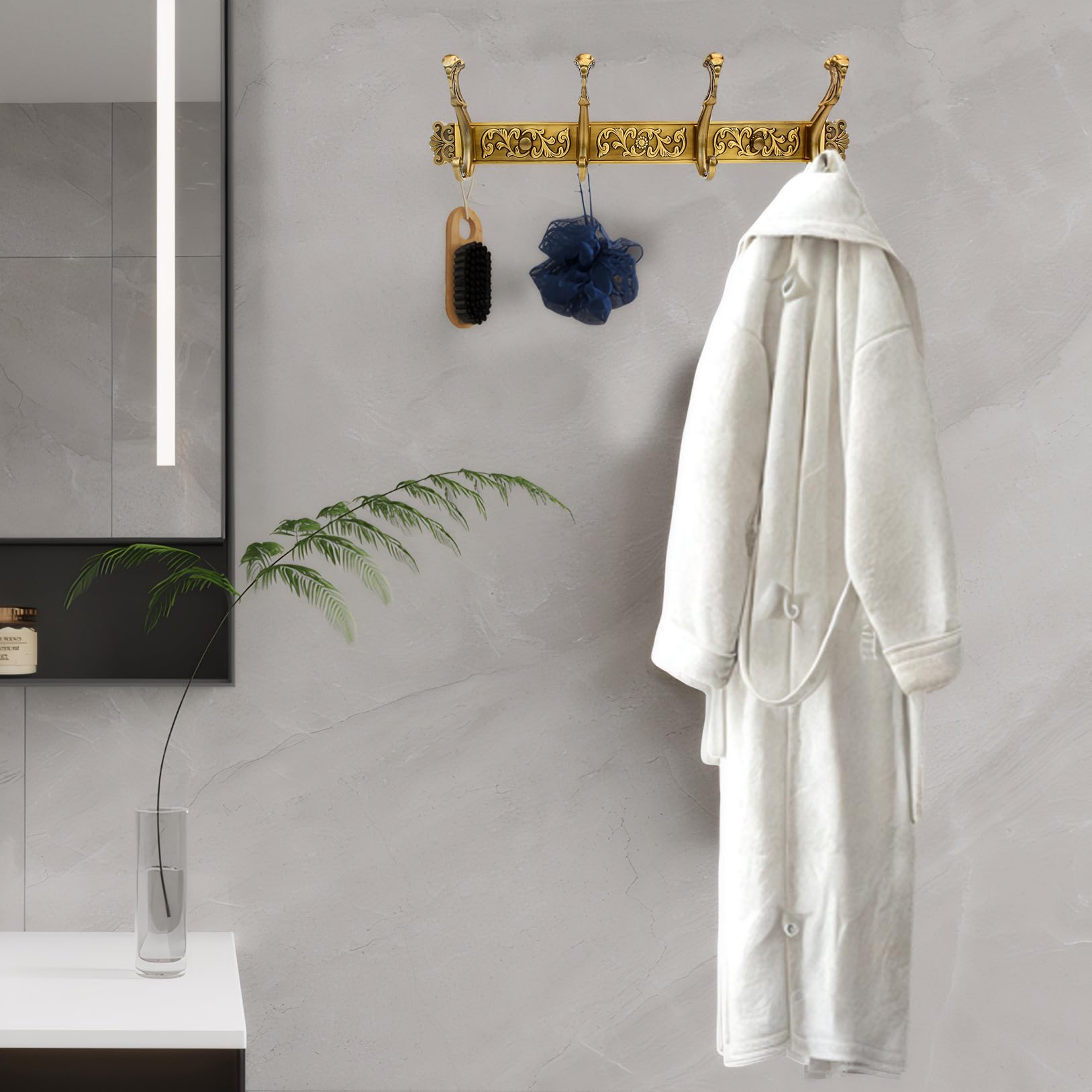 QULYEA coat rack double hooks detail highlighting two-tier design.