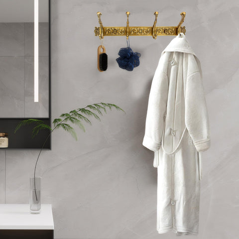 QULYEA coat rack double hooks detail highlighting two-tier design.