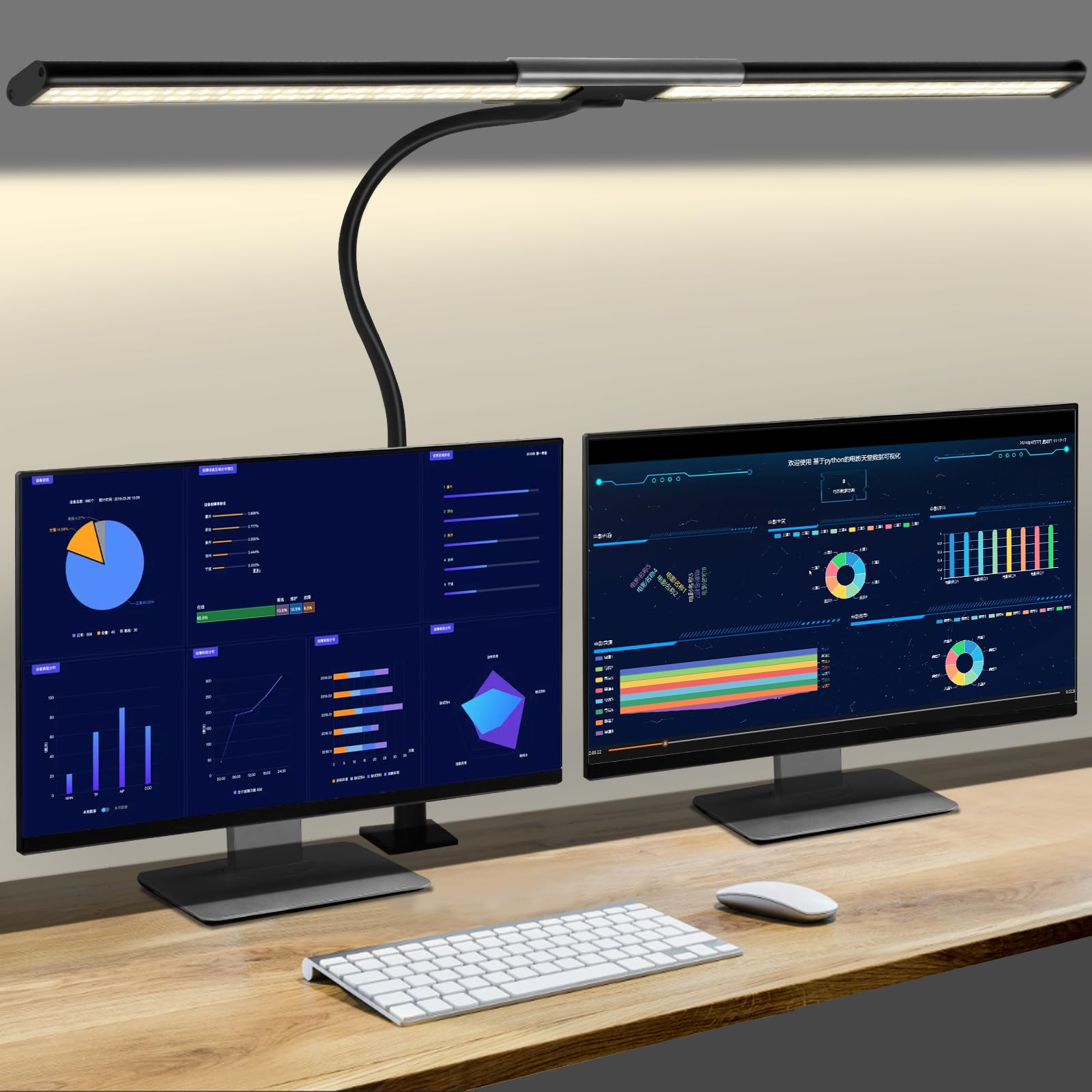 QUMAKU 33-inch desk lamp with clamp for wide desk coverage and even lighting.