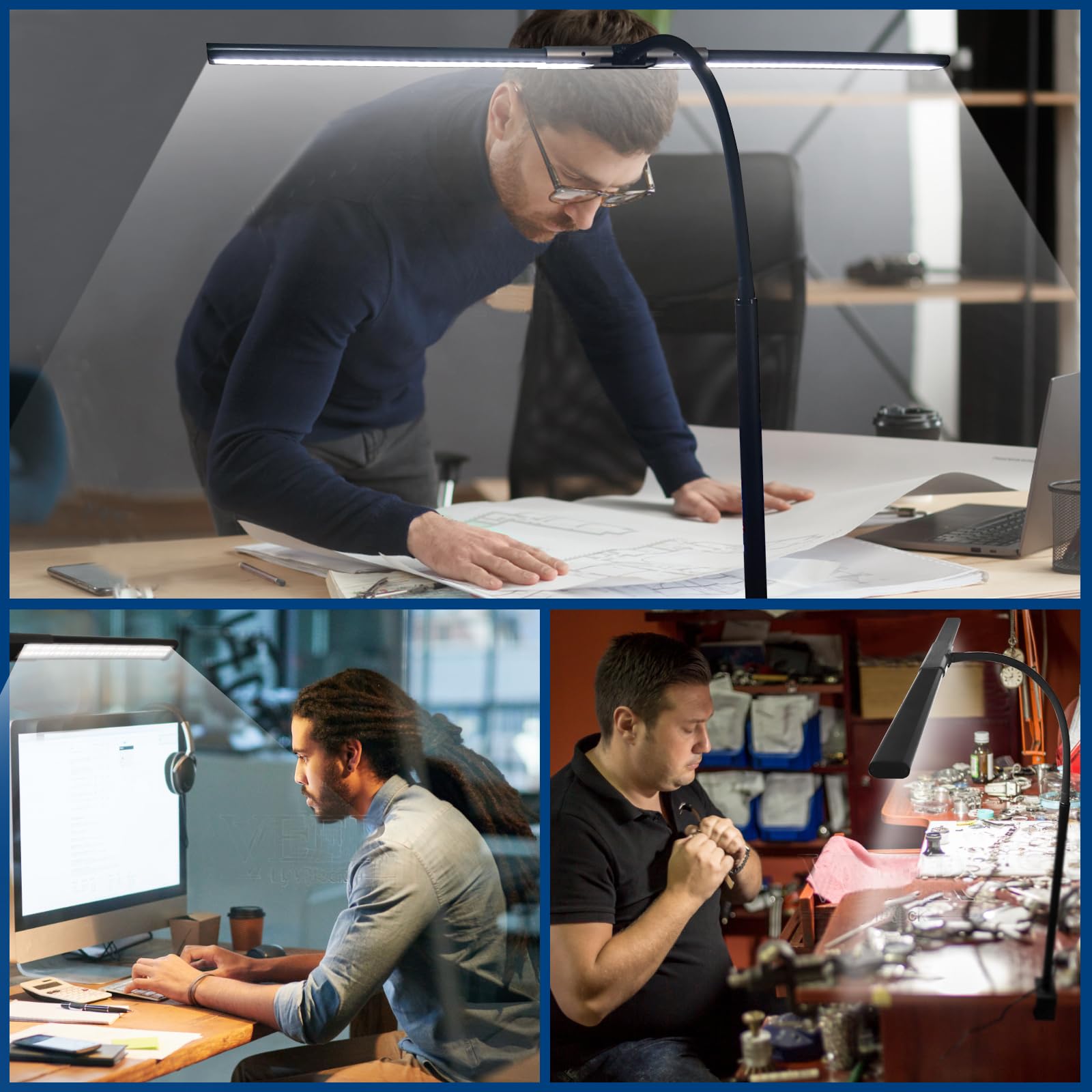 QUMAKU aluminum base lamp provides stability and durability on busy desks.