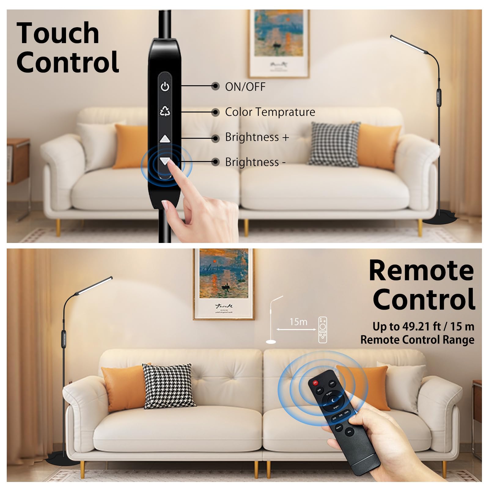 Qumusaa floor lamp offers 3000K-6000K color temperature for versatile mood lighting