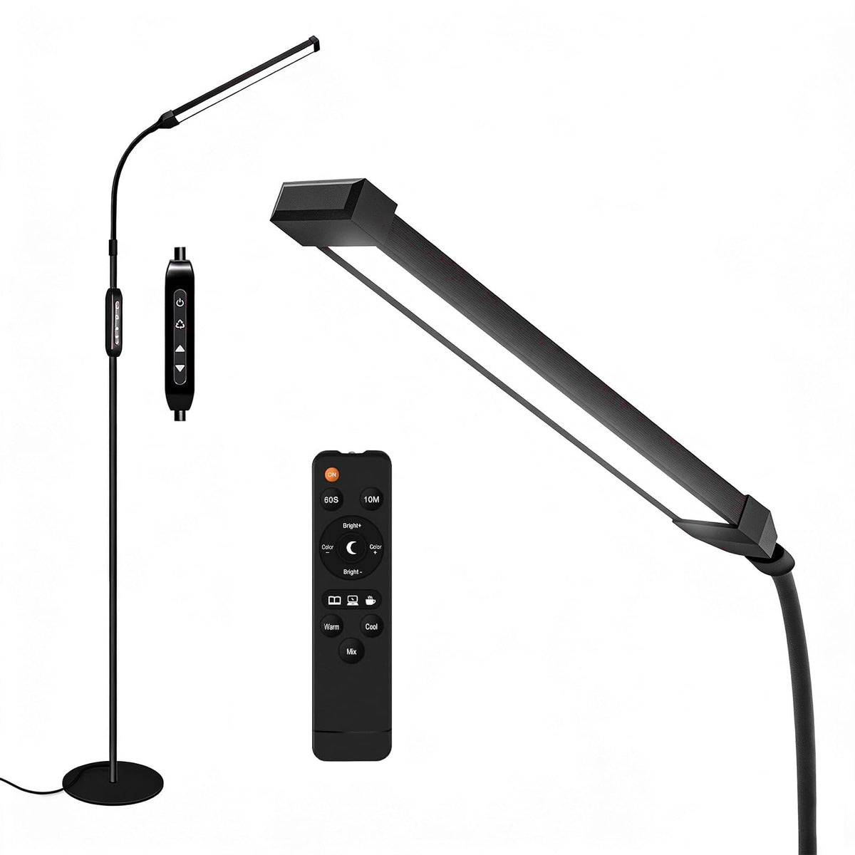 Qumusaa dimmable floor lamp with remote illuminates a reading space