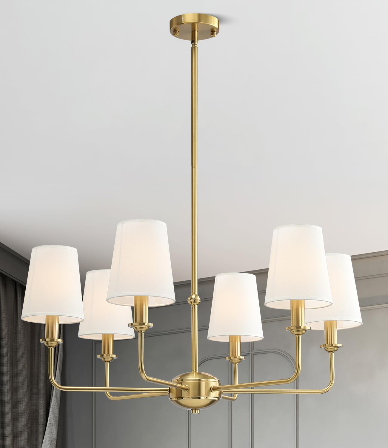 QUENEY 6-Light Pendant Chandelier with brushed gold finish ideal for living rooms