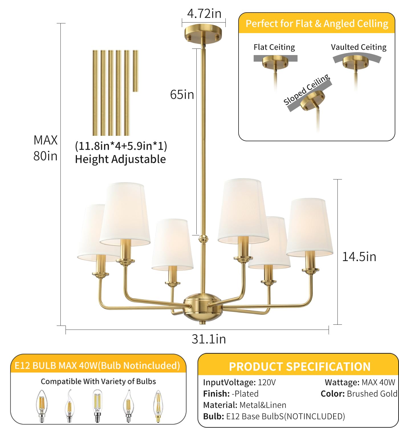 QUENEY adjustable poles; allows raising or tilting pendants for custom height