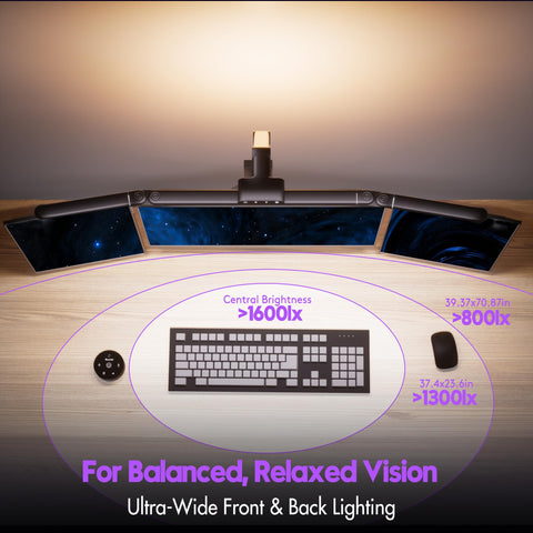 Quntis 32.5-inch light bar extended provides broad, uniform illumination for large desks.