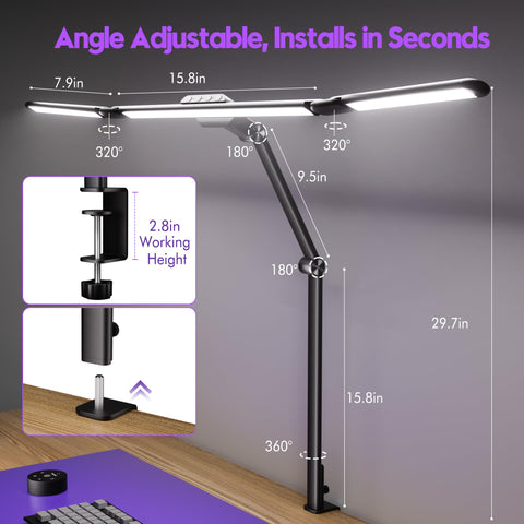 Quntis desk clamp fits desks up to 2.8 inches thick for space-saving setup.