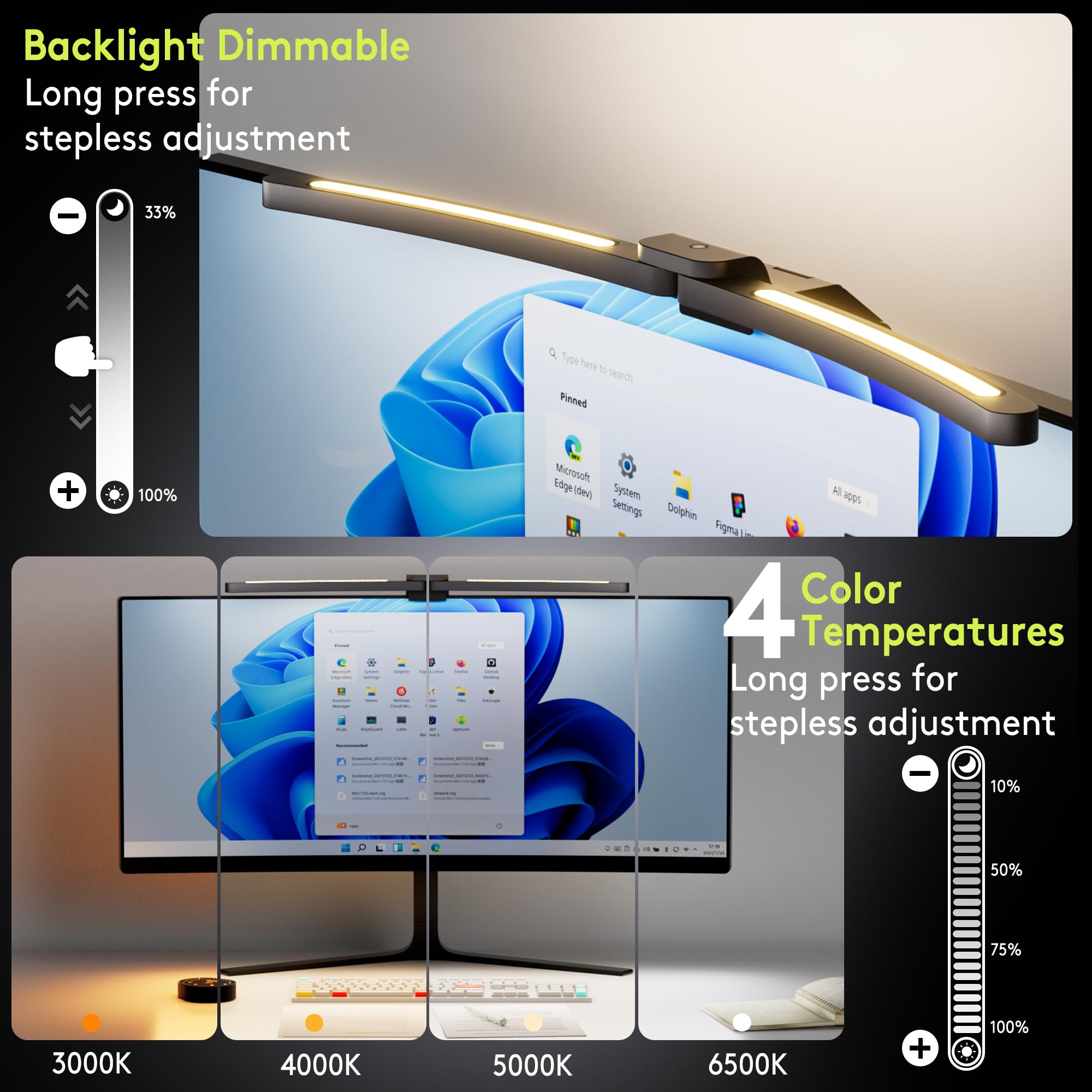 Backlight illumination from Quntis light bar reduces reflections on screen