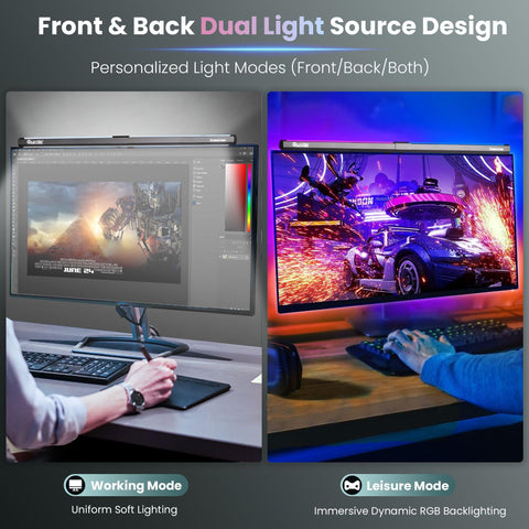 Quntis Monitor Light backlight creates ambient mood ideal for gaming.
