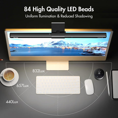 Quntis Monitor Light Bar clip-design highlights secure fit for curved displays